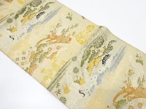 アンティーク　地紙に松竹梅・鶴模様織り出し丸帯（材料）